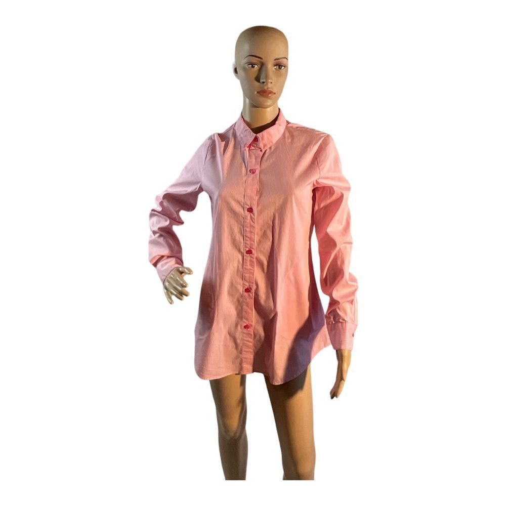 NEW YORK COMPANY Button Up Shirt Women’s Size M Pink White line Long Sleeve